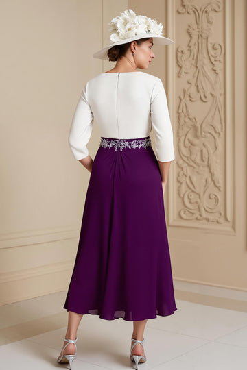 Raisin 3/4 manches bateau col une ligne midi robe d’invité de mariage
